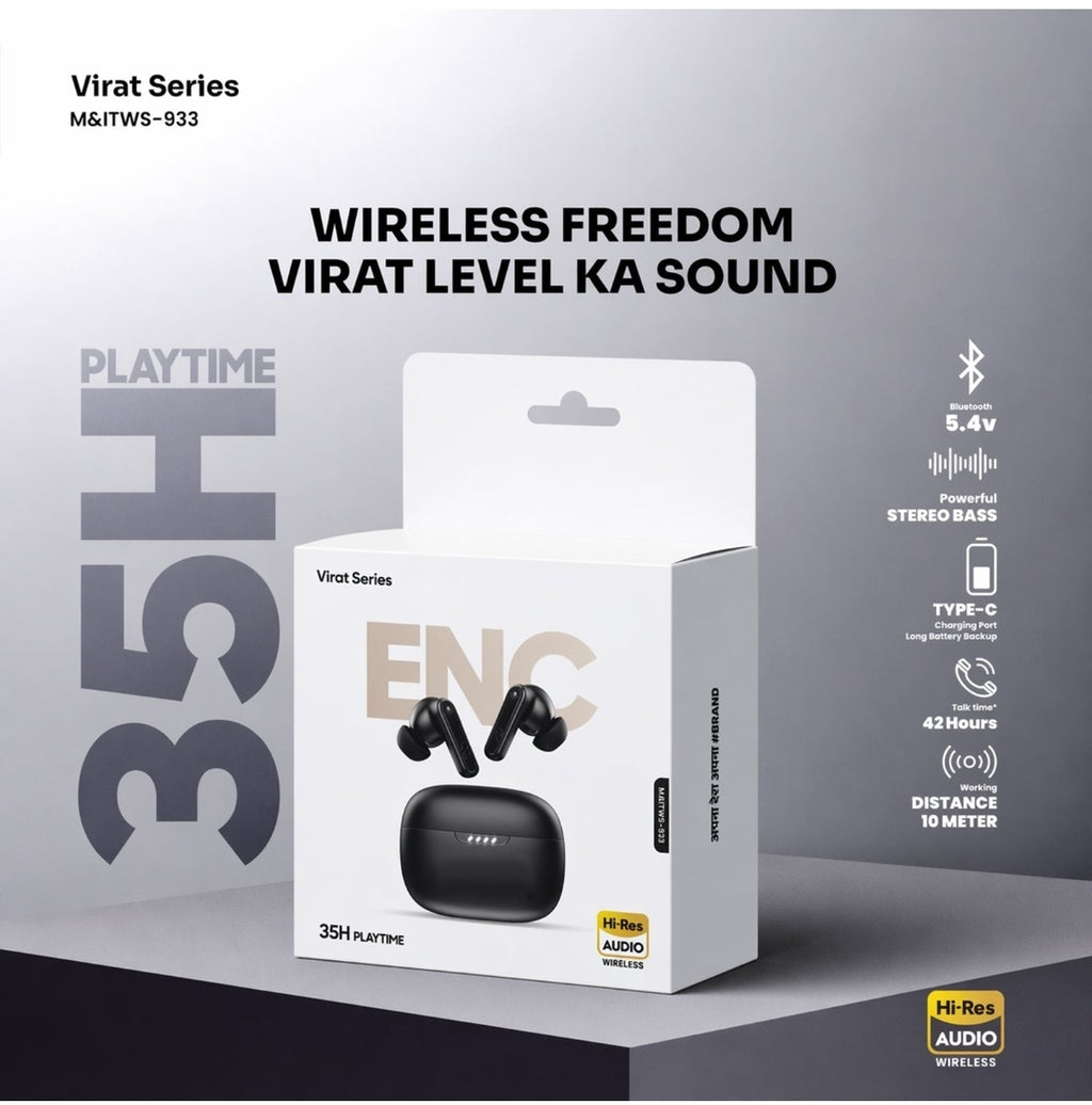 } Virat ENC Wireless Earbuds – 35H Battery & Deep