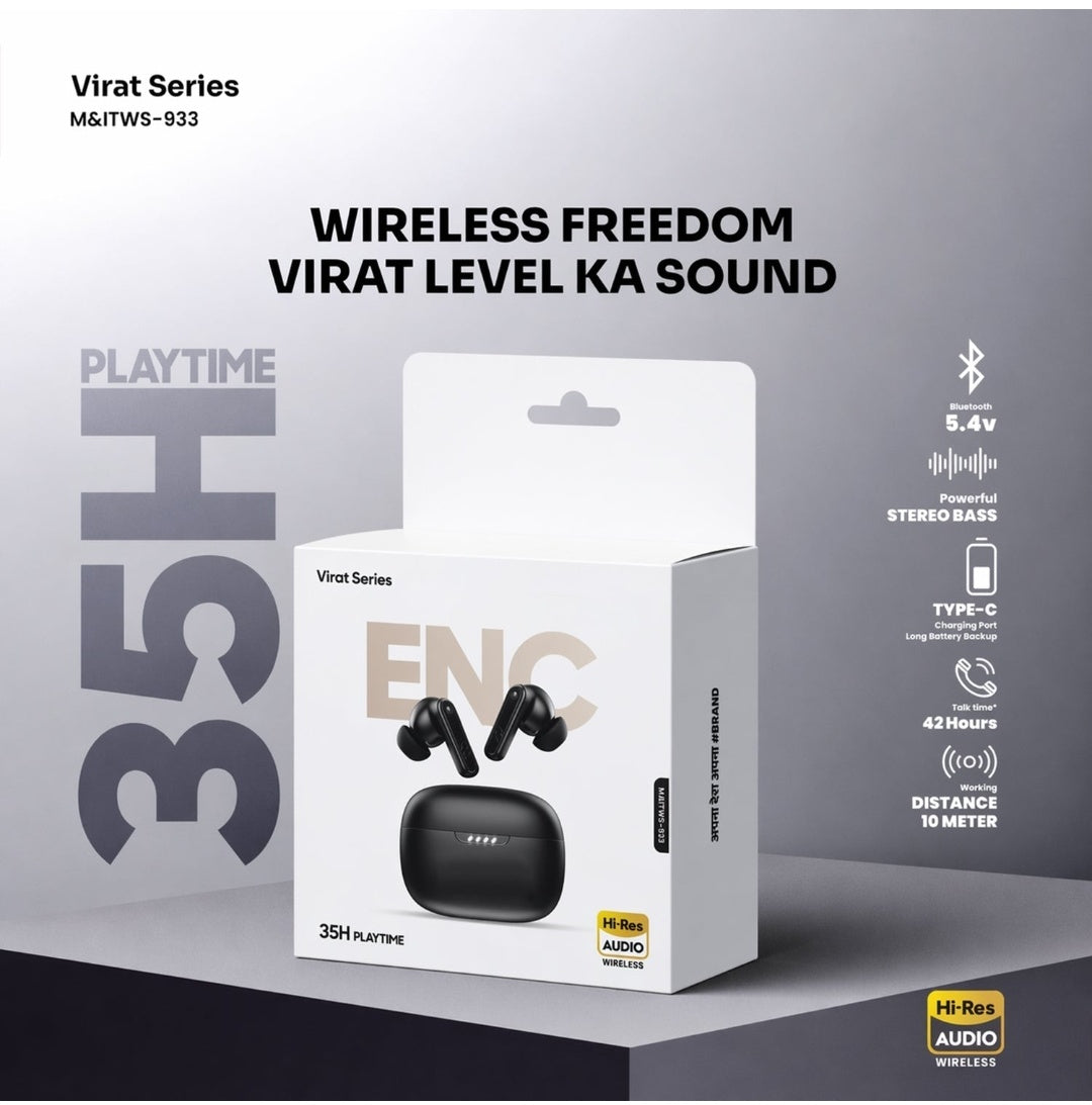 } Virat ENC Wireless Earbuds – 35H Battery & Deep